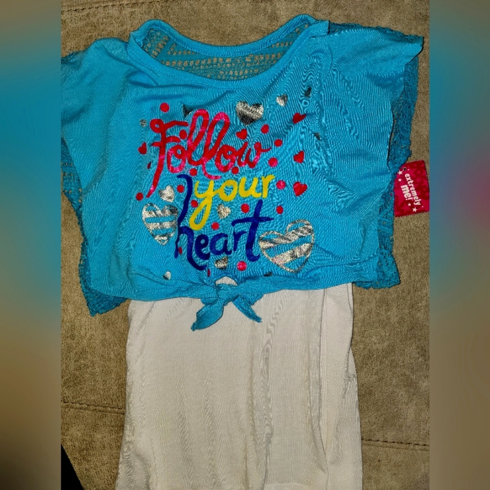 Girls 2 layer shirt tie front crochet back size  10/12
